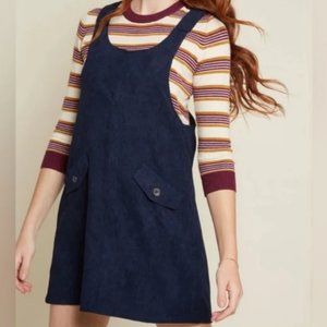 Modcloth Sociable Scholar Navy Corduroy Overall Jumper